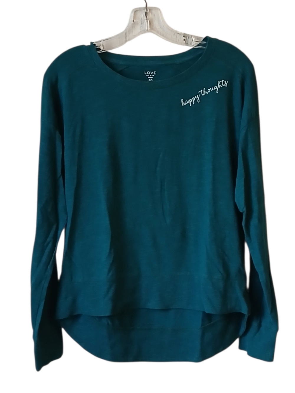 GAP Teal Happy Thoughts Long-Sleeve Crewneck Top Size XS